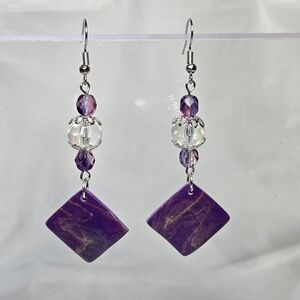 Amethyst and Silver Geometric Earrings